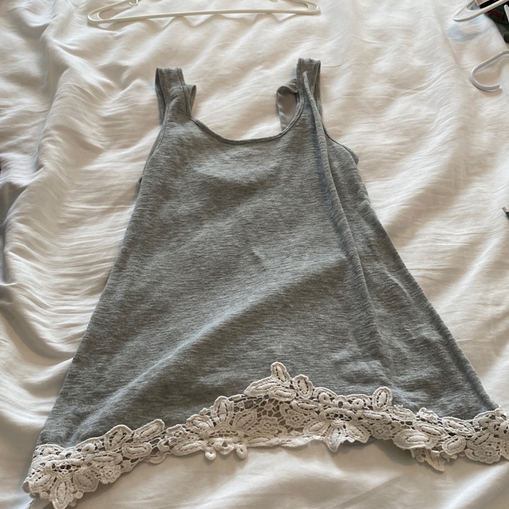 Grey tank top with lace on bottom
